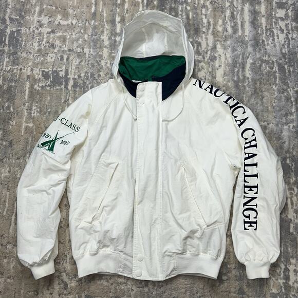 Vintage Nautica Challenge White J Class Windbreaker Sailing Jacket XL - Picture 1 of 10